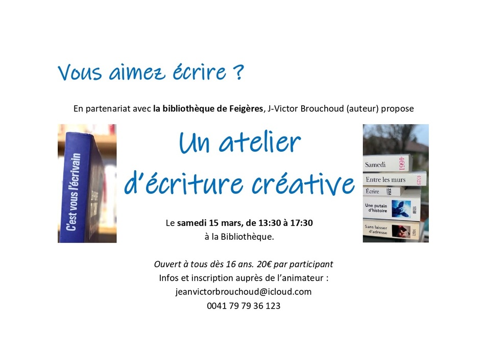 Atelier écriture bibliothèque - samedi 15 mars 